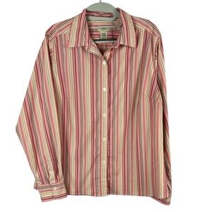 L.L. Bean Pink and Cream Striped Long Sleeve Oversized Shirt Size Large
